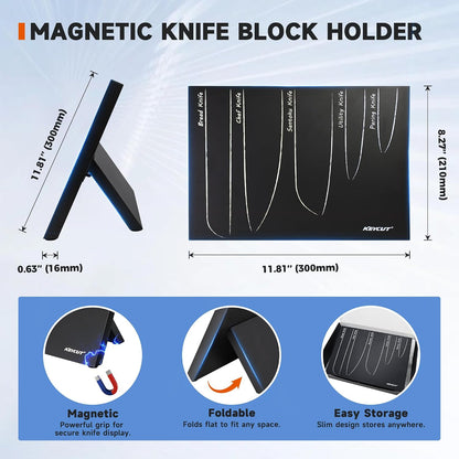 6 Pieces Knife Set with Foldable Magnetic Knife Block, Japanese Knife Sets, High-Grade 5CR Stainless Steel Chef Knives Sets with Wood Block, Professional Chef's Knife Set