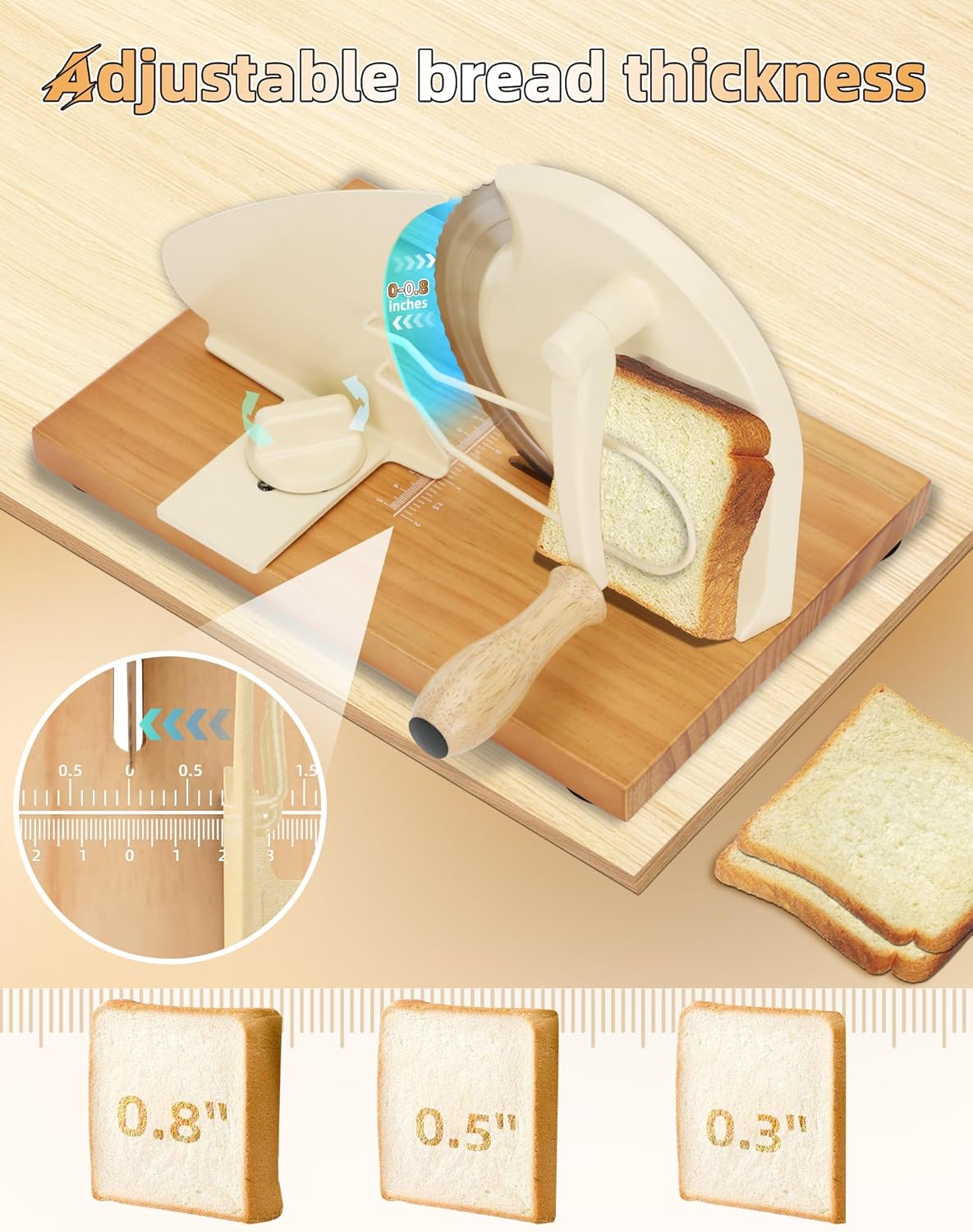 Manual Bread Slicer for Homemade Sourdough Bread | Versatile Hand Crank Bread Slicer, Adjustable Thickness for Smooth Cutting, Food Grade Stainless Steel (Black)