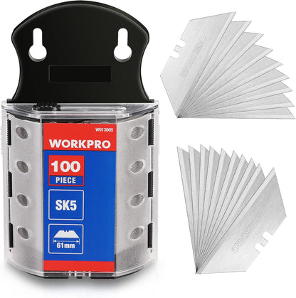 Utility Knife Blades, SK5 Steel, 100-Pack Blades with Dispenser | SK5 Steel Standard Blades for Box Cutter, For Cardboard, Leather, Carpet, Rope, Soft metal, Pipe, etc