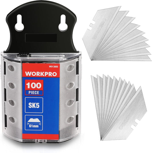 Utility Knife Blades, SK5 Steel, 100-Pack Blades with Dispenser | SK5 Steel Standard Blades for Box Cutter, For Cardboard, Leather, Carpet, Rope, Soft metal, Pipe, etc