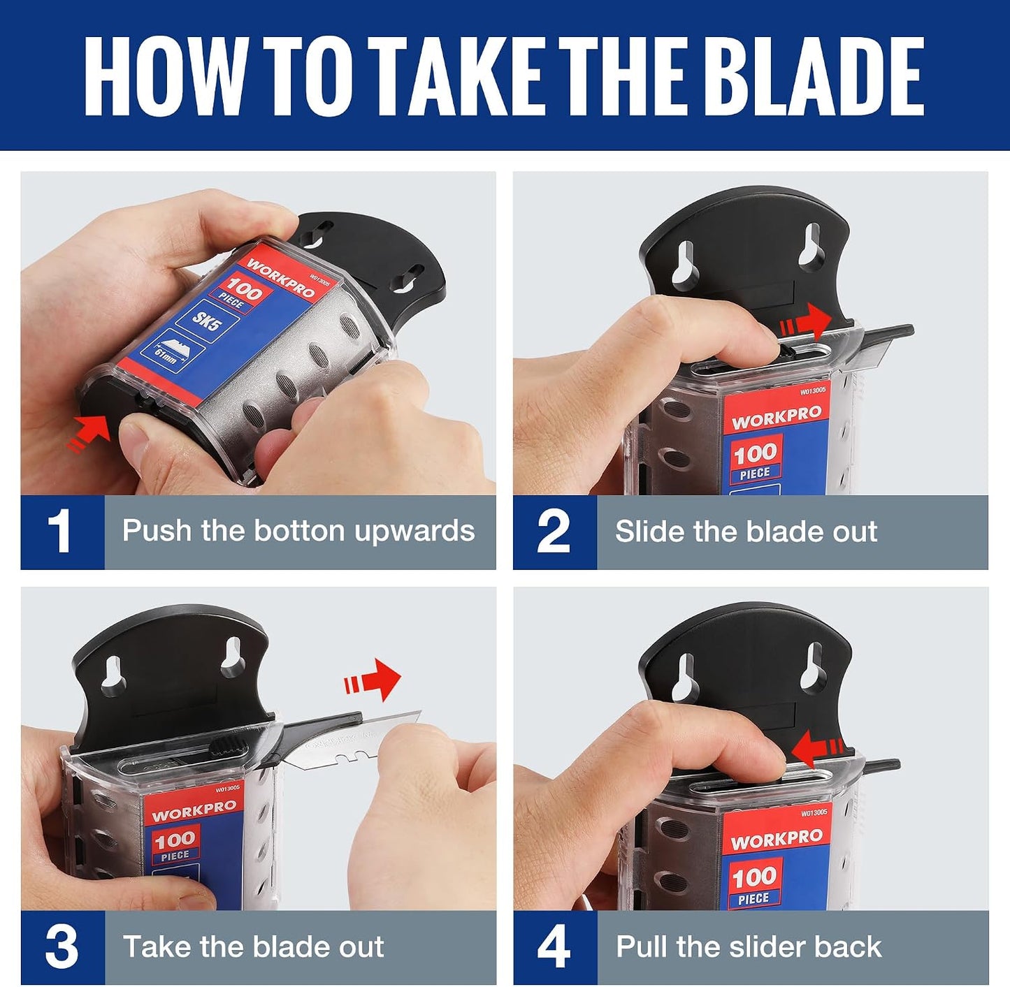 Utility Knife Blades, SK5 Steel, 100-Pack Blades with Dispenser | SK5 Steel Standard Blades for Box Cutter, For Cardboard, Leather, Carpet, Rope, Soft metal, Pipe, etc