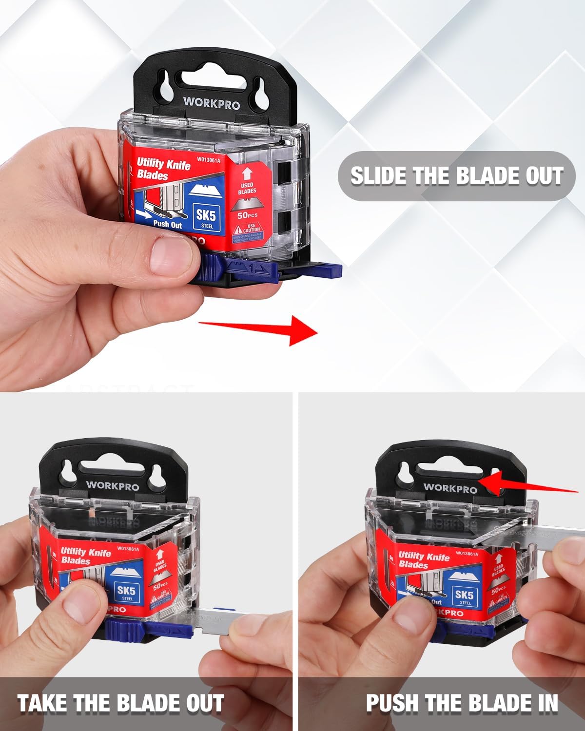 Utility Knife Blades, SK5 Steel, 100-Pack Blades with Dispenser | SK5 Steel Standard Blades for Box Cutter, For Cardboard, Leather, Carpet, Rope, Soft metal, Pipe, etc