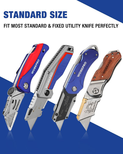 Utility Knife Blades, SK5 Steel, 100-Pack Blades with Dispenser | SK5 Steel Standard Blades for Box Cutter, For Cardboard, Leather, Carpet, Rope, Soft metal, Pipe, etc
