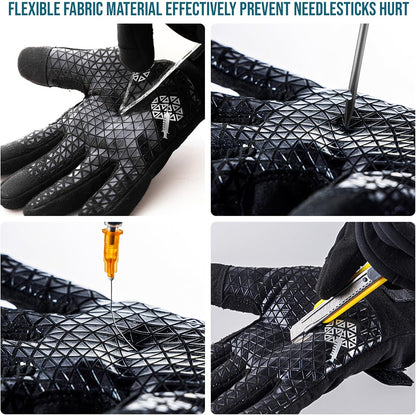 Level 3 Needle, Level 5 Puncture Resistant Men Work Gloves, Grip Enhanced A7 Cut Resistant Safety Gloves, Touchscreen and Breathable, Black, Large (L), 1 Pair