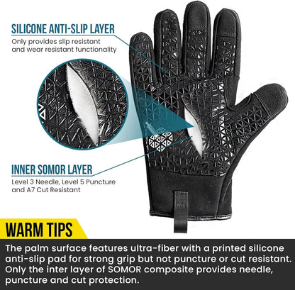 Level 3 Needle, Level 5 Puncture Resistant Men Work Gloves, Grip Enhanced A7 Cut Resistant Safety Gloves, Touchscreen and Breathable, Black, Large (L), 1 Pair