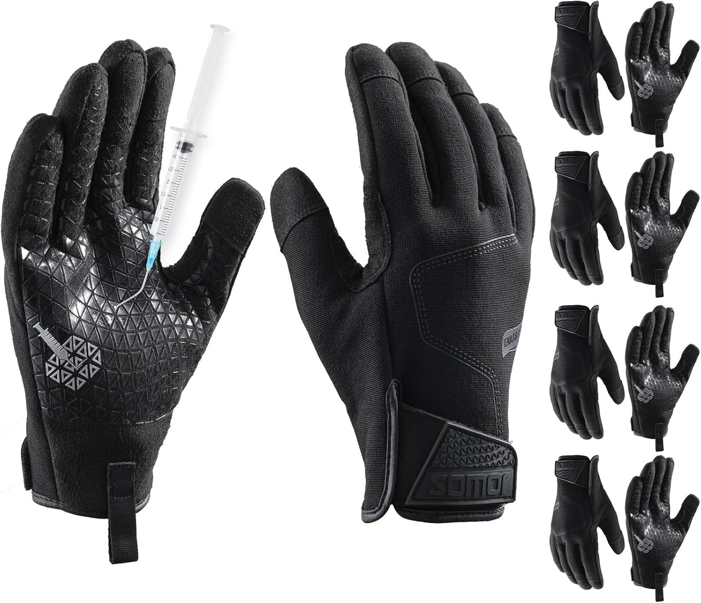 Level 3 Needle, Level 5 Puncture Resistant Men Work Gloves, Grip Enhanced A7 Cut Resistant Safety Gloves, Touchscreen and Breathable, Black, Large (L), 1 Pair