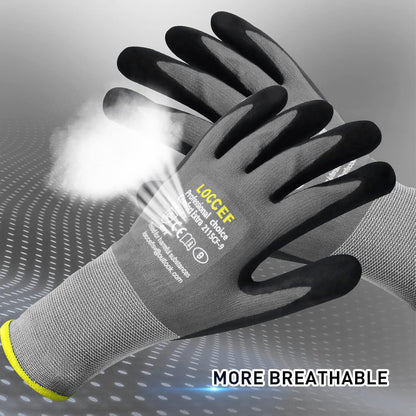 6 Pairs MicroFoam Nitrile Work Gloves, Yellow Grip Dots | Seamless nylon knit, non-slip grip, touchscreen compatible, for landscaping, warehouse handling, carpentry, DIY home projects