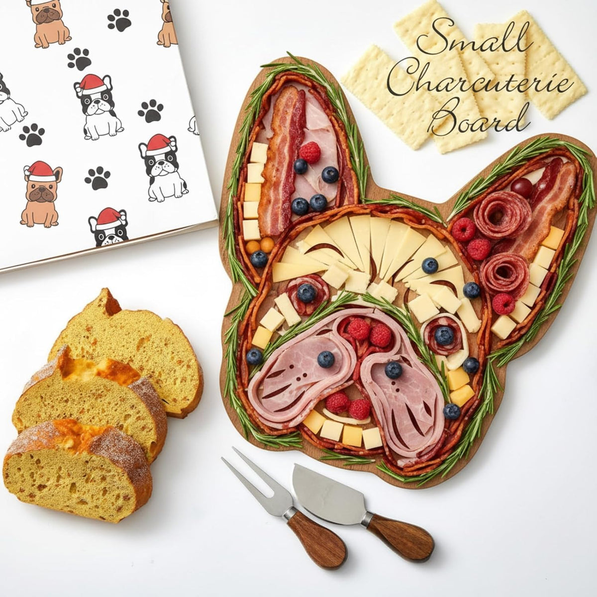 D20 Shaped Charcuterie Board Set Cutting and Cheese Board Wooden Platter with Knives and Forks Serving Trays Gift for Christmas Kitchen Food Fruit(Acacia)