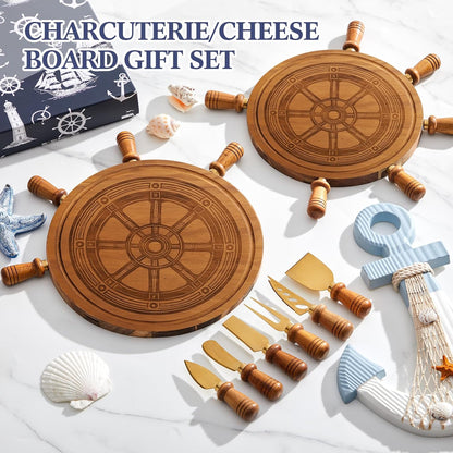 D20 Shaped Charcuterie Board Set Cutting and Cheese Board Wooden Platter with Knives and Forks Serving Trays Gift for Christmas Kitchen Food Fruit(Acacia)