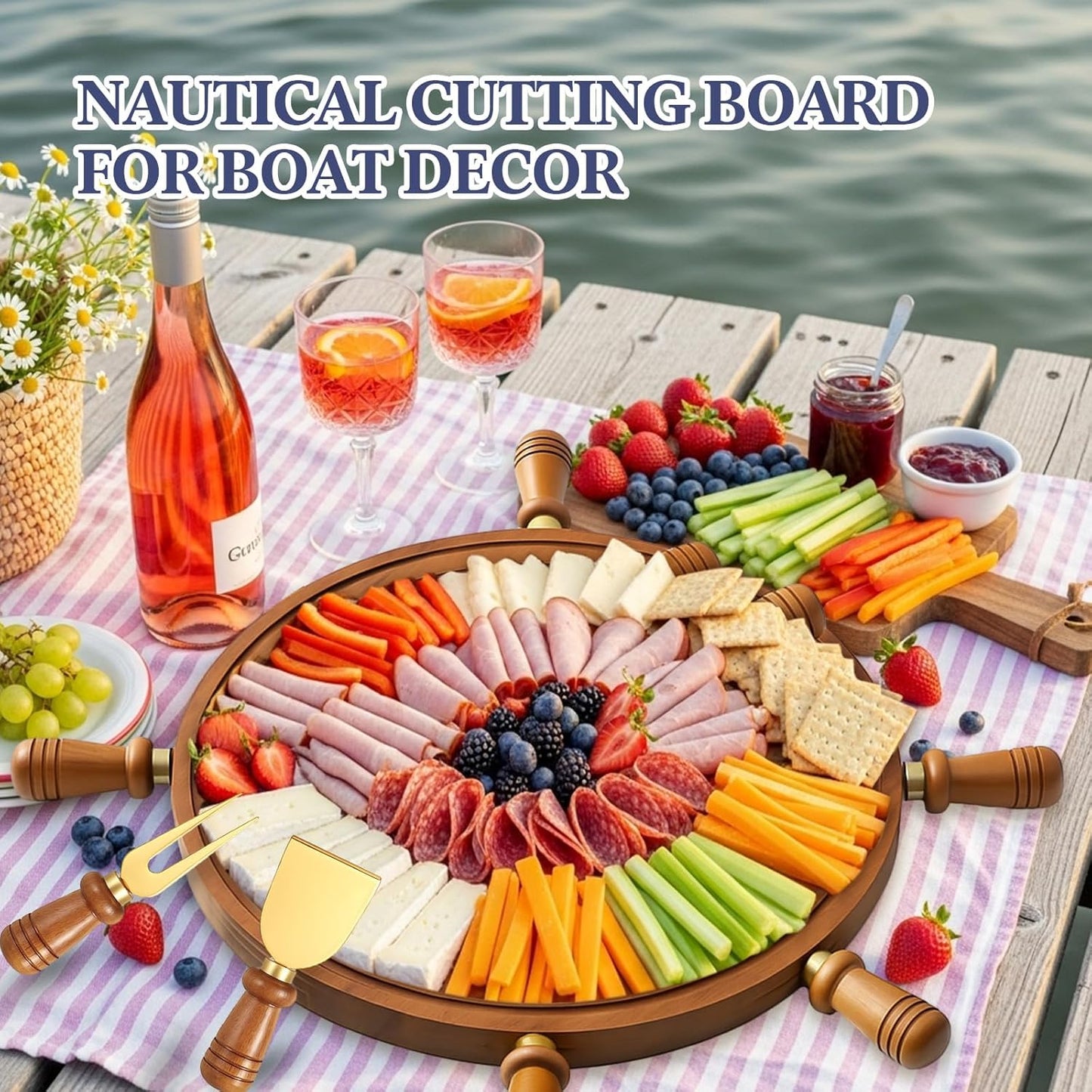 D20 Shaped Charcuterie Board Set Cutting and Cheese Board Wooden Platter with Knives and Forks Serving Trays Gift for Christmas Kitchen Food Fruit(Acacia)