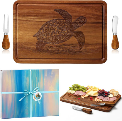 D20 Shaped Charcuterie Board Set Cutting and Cheese Board Wooden Platter with Knives and Forks Serving Trays Gift for Christmas Kitchen Food Fruit(Acacia)