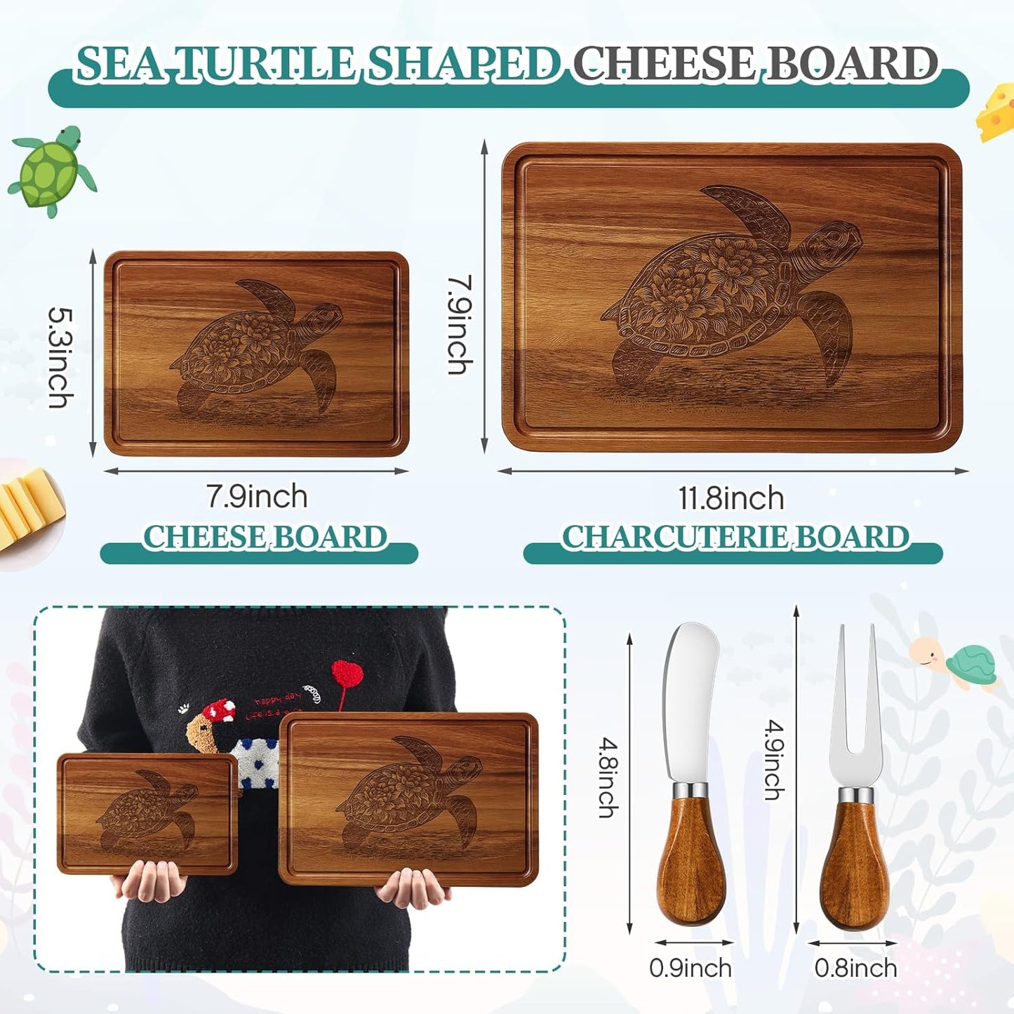 D20 Shaped Charcuterie Board Set Cutting and Cheese Board Wooden Platter with Knives and Forks Serving Trays Gift for Christmas Kitchen Food Fruit(Acacia)