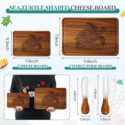 D20 Shaped Charcuterie Board Set Cutting and Cheese Board Wooden Platter with Knives and Forks Serving Trays Gift for Christmas Kitchen Food Fruit(Acacia)