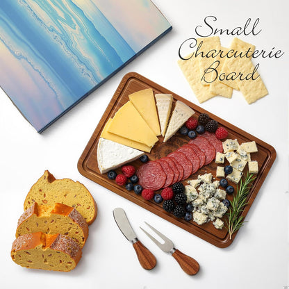 D20 Shaped Charcuterie Board Set Cutting and Cheese Board Wooden Platter with Knives and Forks Serving Trays Gift for Christmas Kitchen Food Fruit(Acacia)