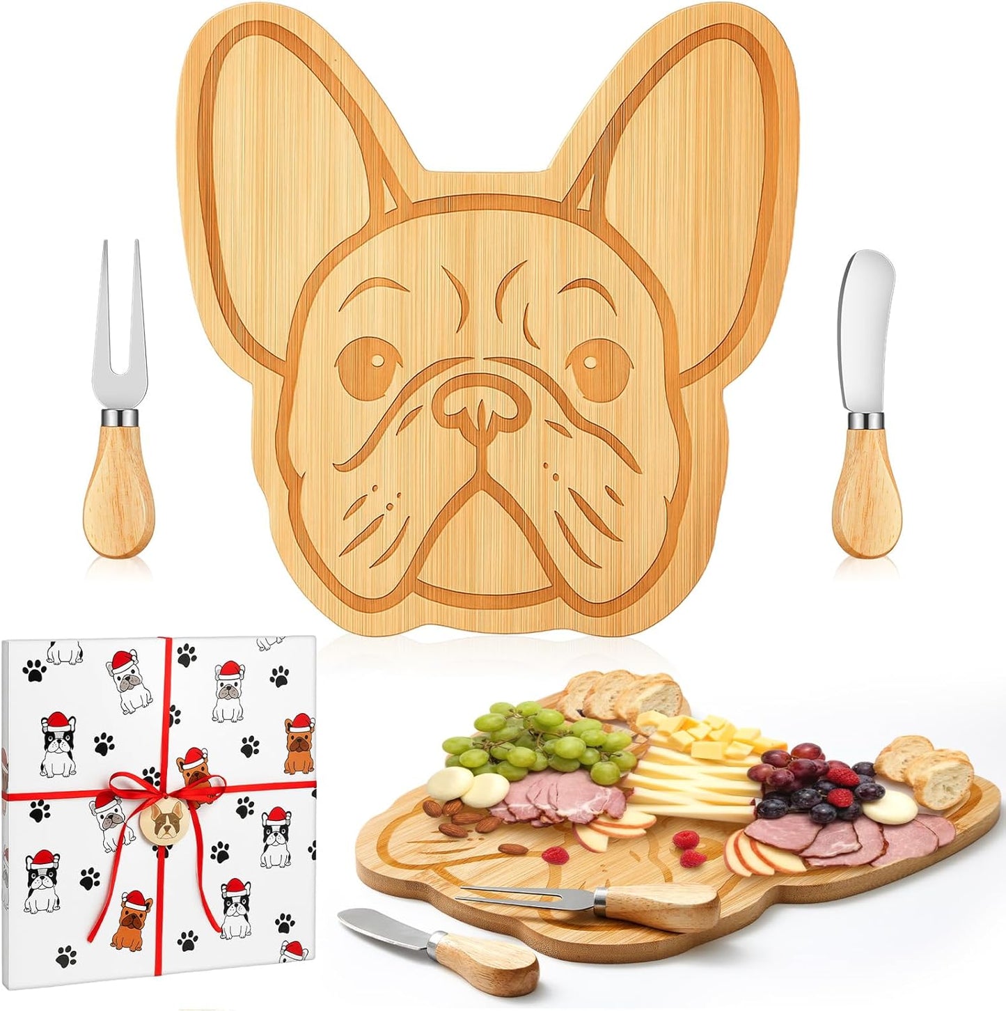 D20 Shaped Charcuterie Board Set Cutting and Cheese Board Wooden Platter with Knives and Forks Serving Trays Gift for Christmas Kitchen Food Fruit(Acacia)