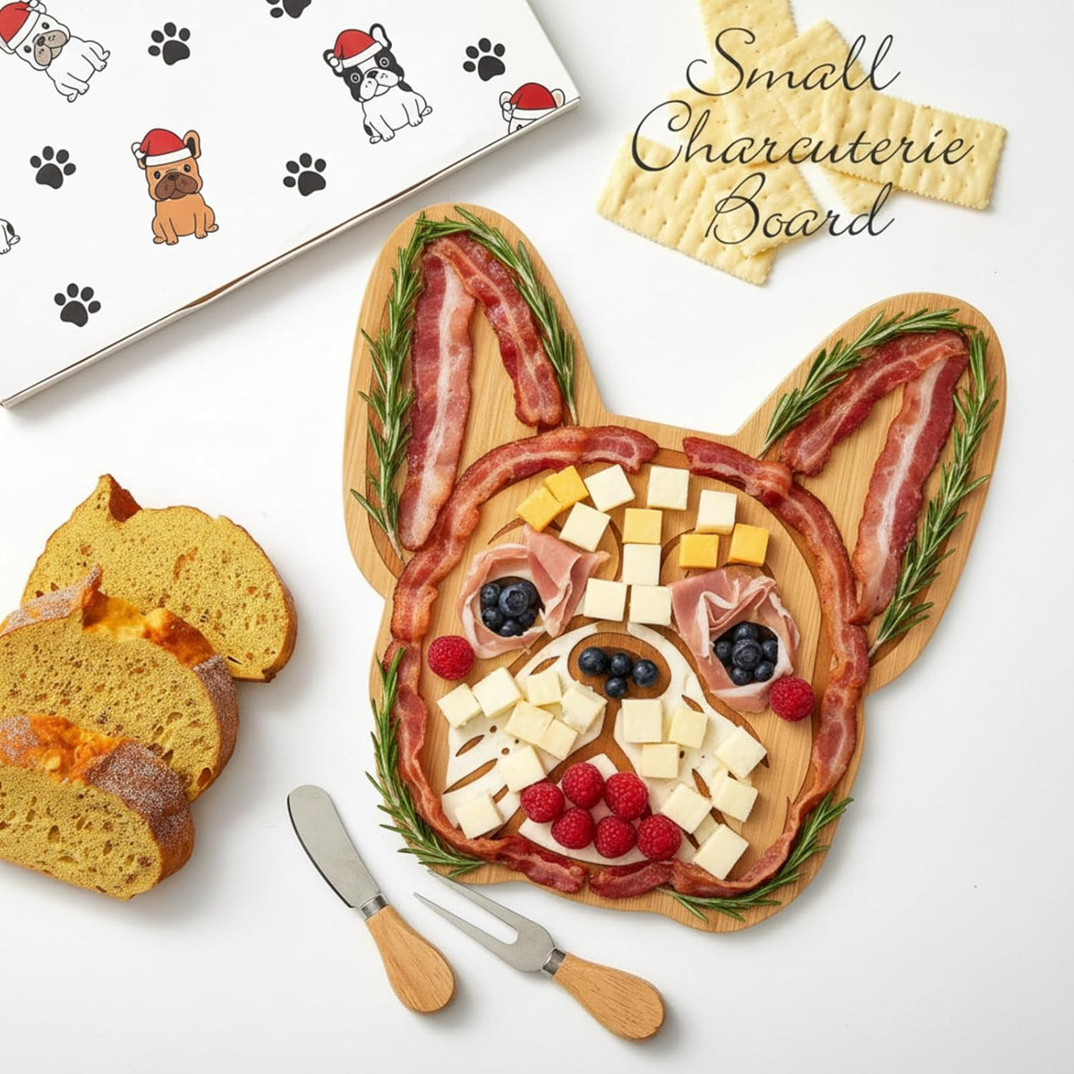 D20 Shaped Charcuterie Board Set Cutting and Cheese Board Wooden Platter with Knives and Forks Serving Trays Gift for Christmas Kitchen Food Fruit(Acacia)