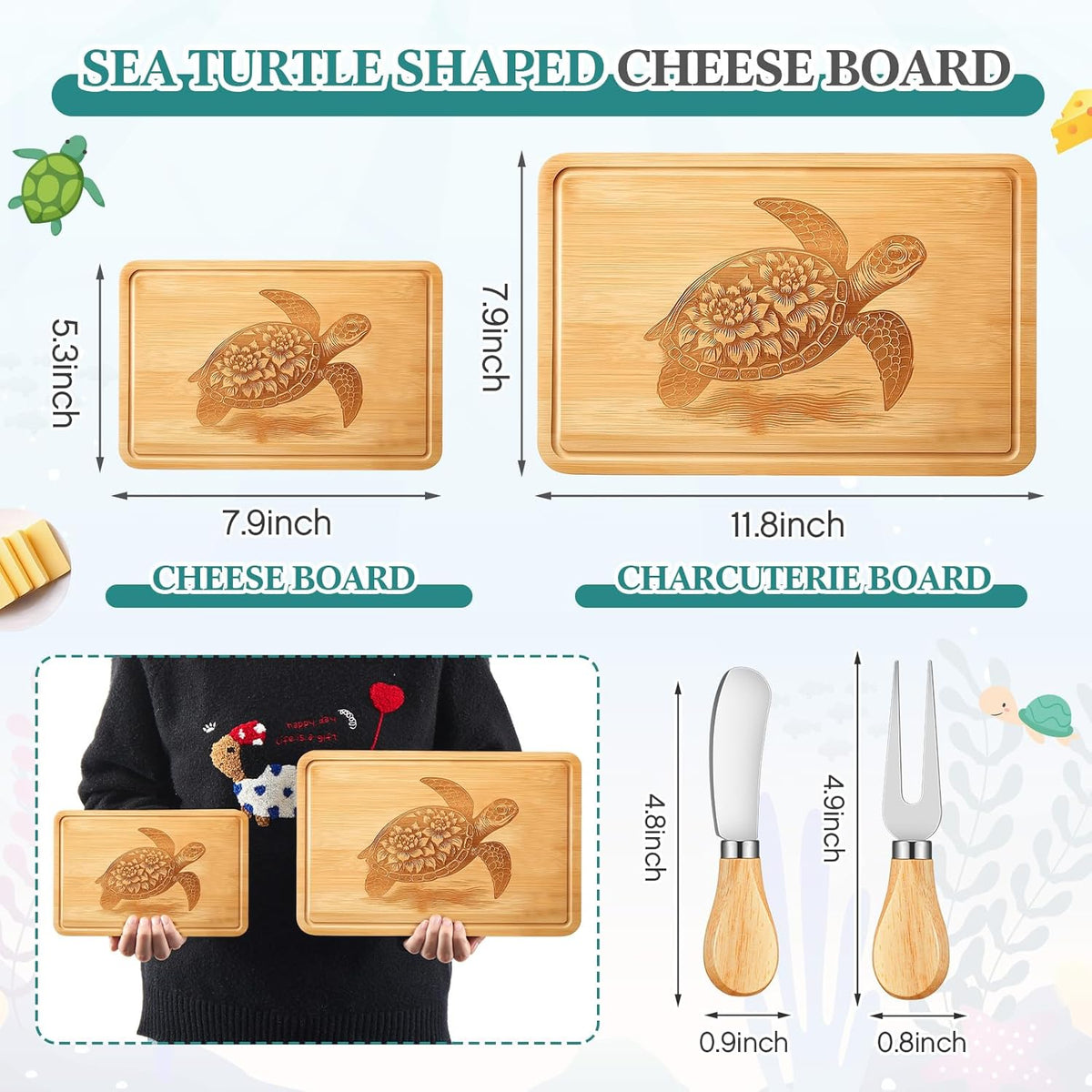 D20 Shaped Charcuterie Board Set Cutting and Cheese Board Wooden Platter with Knives and Forks Serving Trays Gift for Christmas Kitchen Food Fruit(Acacia)