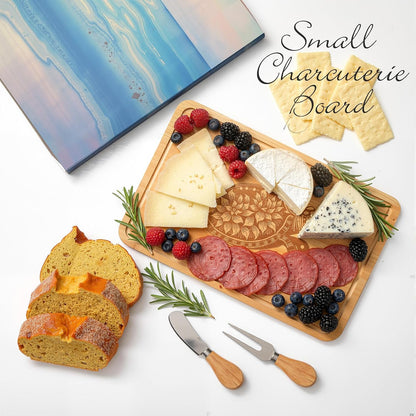 D20 Shaped Charcuterie Board Set Cutting and Cheese Board Wooden Platter with Knives and Forks Serving Trays Gift for Christmas Kitchen Food Fruit(Acacia)