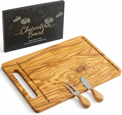 D20 Shaped Charcuterie Board Set Cutting and Cheese Board Wooden Platter with Knives and Forks Serving Trays Gift for Christmas Kitchen Food Fruit(Acacia)