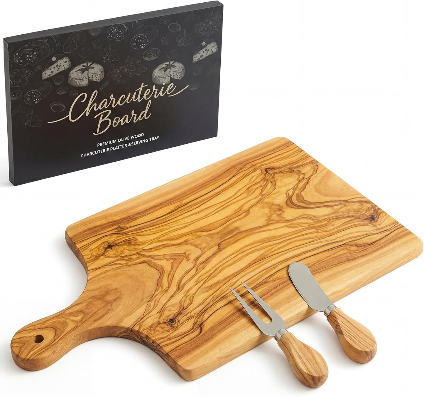 D20 Shaped Charcuterie Board Set Cutting and Cheese Board Wooden Platter with Knives and Forks Serving Trays Gift for Christmas Kitchen Food Fruit(Acacia)
