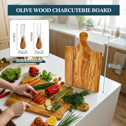 D20 Shaped Charcuterie Board Set Cutting and Cheese Board Wooden Platter with Knives and Forks Serving Trays Gift for Christmas Kitchen Food Fruit(Acacia)