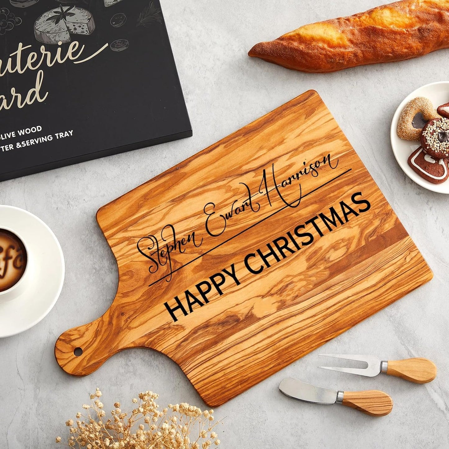 D20 Shaped Charcuterie Board Set Cutting and Cheese Board Wooden Platter with Knives and Forks Serving Trays Gift for Christmas Kitchen Food Fruit(Acacia)