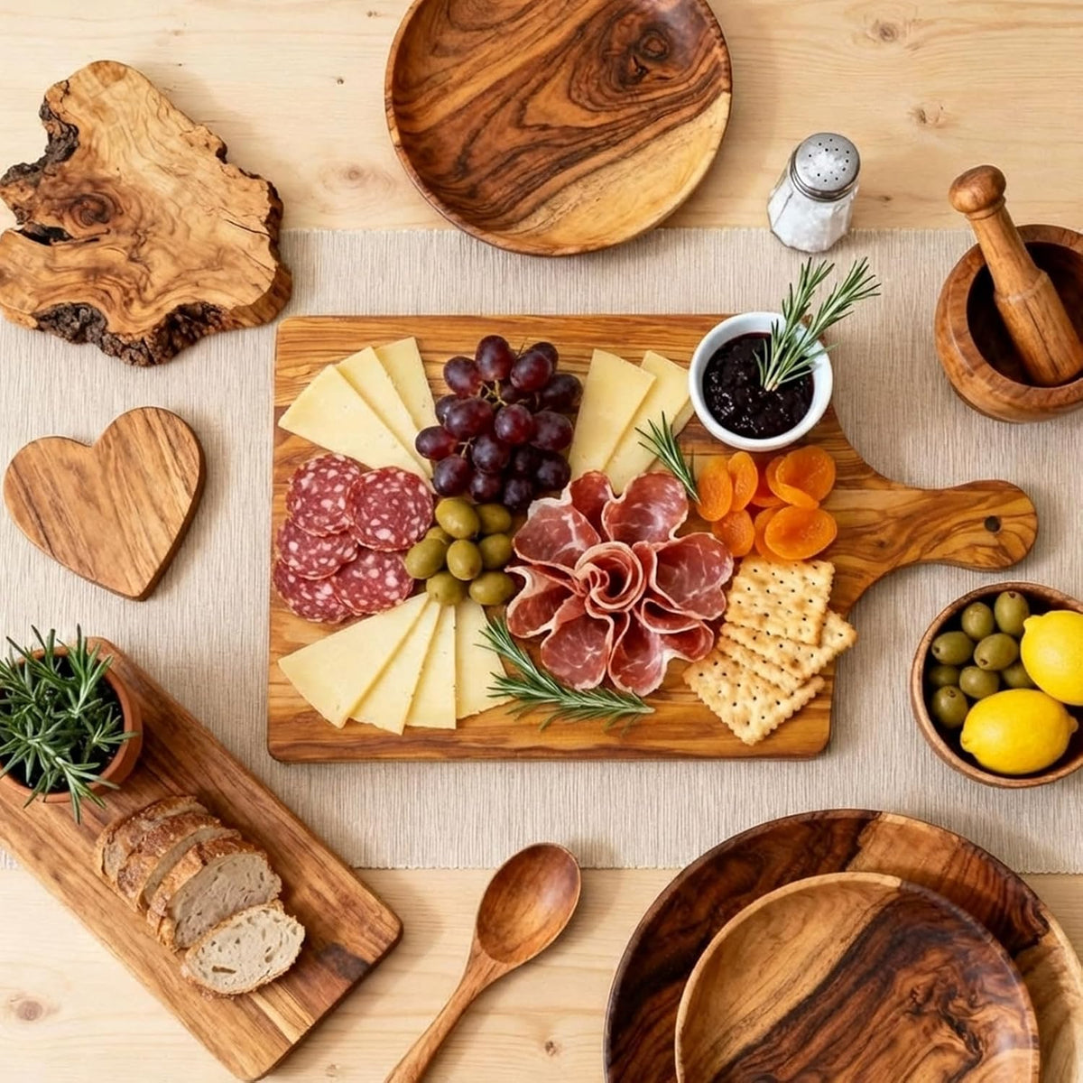 D20 Shaped Charcuterie Board Set Cutting and Cheese Board Wooden Platter with Knives and Forks Serving Trays Gift for Christmas Kitchen Food Fruit(Acacia)