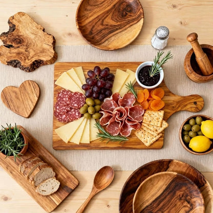 D20 Shaped Charcuterie Board Set Cutting and Cheese Board Wooden Platter with Knives and Forks Serving Trays Gift for Christmas Kitchen Food Fruit(Acacia)