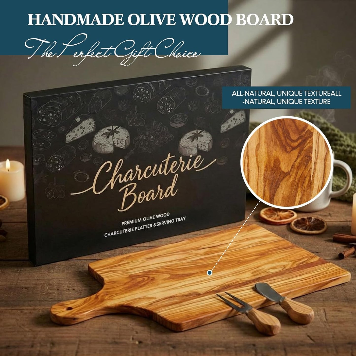 D20 Shaped Charcuterie Board Set Cutting and Cheese Board Wooden Platter with Knives and Forks Serving Trays Gift for Christmas Kitchen Food Fruit(Acacia)