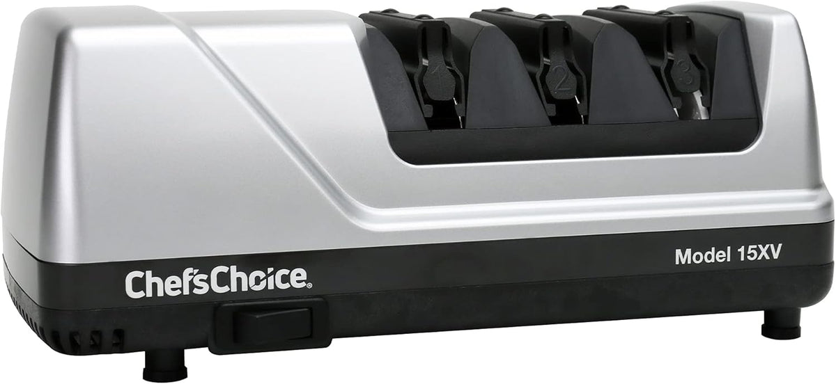 15XV EdgeSelect Professional Electric Knife Sharpener with 100-Percent Diamond Abrasives and Precision Angle Guides for Straight Edge and Serrated Knives, 3-Stage, Gray