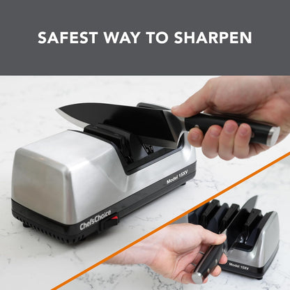 15XV EdgeSelect Professional Electric Knife Sharpener with 100-Percent Diamond Abrasives and Precision Angle Guides for Straight Edge and Serrated Knives, 3-Stage, Gray