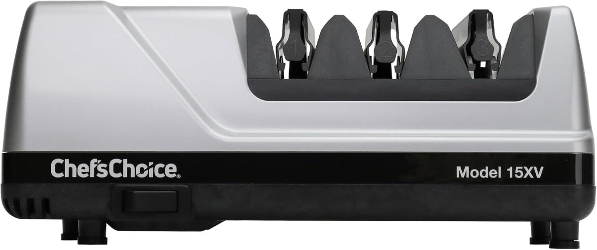 15XV EdgeSelect Professional Electric Knife Sharpener with 100-Percent Diamond Abrasives and Precision Angle Guides for Straight Edge and Serrated Knives, 3-Stage, Gray