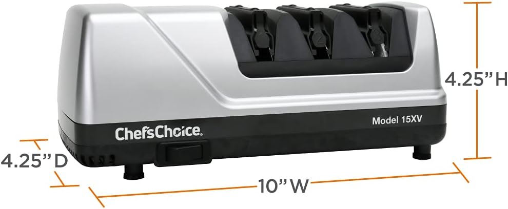 15XV EdgeSelect Professional Electric Knife Sharpener with 100-Percent Diamond Abrasives and Precision Angle Guides for Straight Edge and Serrated Knives, 3-Stage, Gray