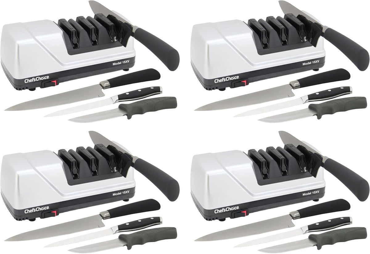 15XV EdgeSelect Professional Electric Knife Sharpener with 100-Percent Diamond Abrasives and Precision Angle Guides for Straight Edge and Serrated Knives, 3-Stage, Gray