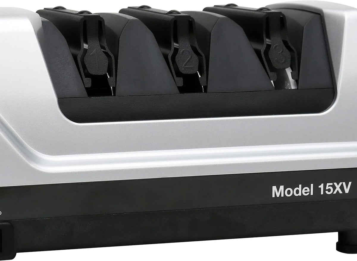 15XV EdgeSelect Professional Electric Knife Sharpener with 100-Percent Diamond Abrasives and Precision Angle Guides for Straight Edge and Serrated Knives, 3-Stage, Gray