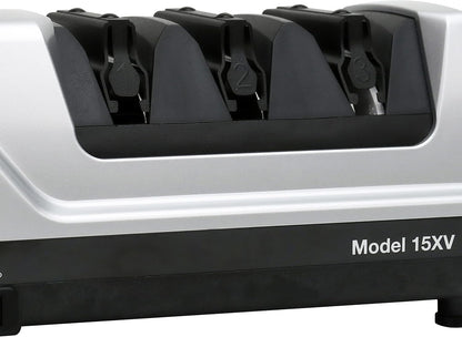 15XV EdgeSelect Professional Electric Knife Sharpener with 100-Percent Diamond Abrasives and Precision Angle Guides for Straight Edge and Serrated Knives, 3-Stage, Gray