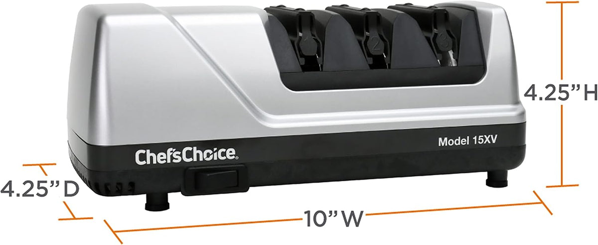15XV EdgeSelect Professional Electric Knife Sharpener with 100-Percent Diamond Abrasives and Precision Angle Guides for Straight Edge and Serrated Knives, 3-Stage, Gray