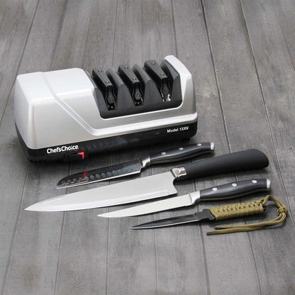 15XV EdgeSelect Professional Electric Knife Sharpener with 100-Percent Diamond Abrasives and Precision Angle Guides for Straight Edge and Serrated Knives, 3-Stage, Gray