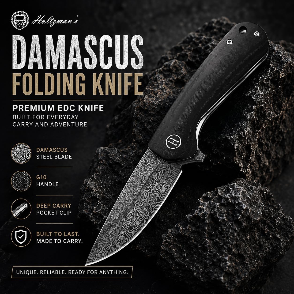 EDC Folding Pocket Knife D2 Steel Blade & G10 Handle for Daily Carry
