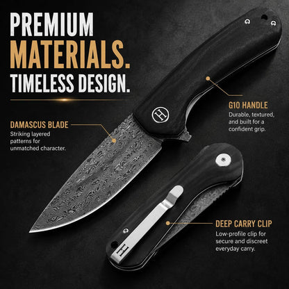 EDC Folding Pocket Knife D2 Steel Blade & G10 Handle for Daily Carry
