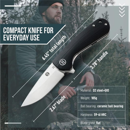 EDC Folding Pocket Knife D2 Steel Blade & G10 Handle for Daily Carry