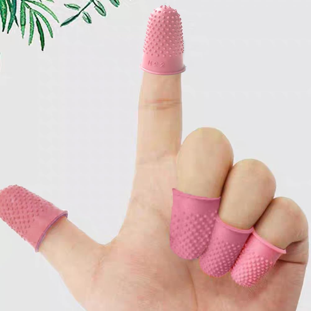 Thimble Protectors 5Pcs, Finger Protectors, Rubber Fingers Thimble Guard Tips Caps Pads Cover Craft Finger Tip Sewing Counting Protector for Embroidery, Sewing, Cutting (Pink)