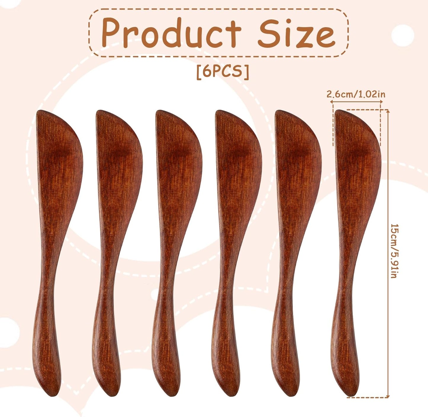 6Pcs Wooden Butter Knife, 5.9 Inch Jelly Cheese Spreaders Jam Sandwich Spreaders Cream Spreader Mini Wooden Spatulas Condiment Knives for Kitchen Restaurant(6Pcs)