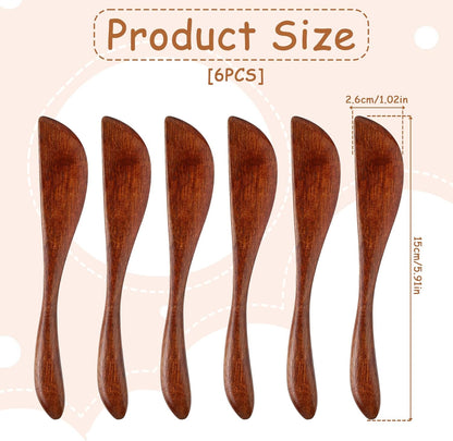 6Pcs Wooden Butter Knife, 5.9 Inch Jelly Cheese Spreaders Jam Sandwich Spreaders Cream Spreader Mini Wooden Spatulas Condiment Knives for Kitchen Restaurant(6Pcs)