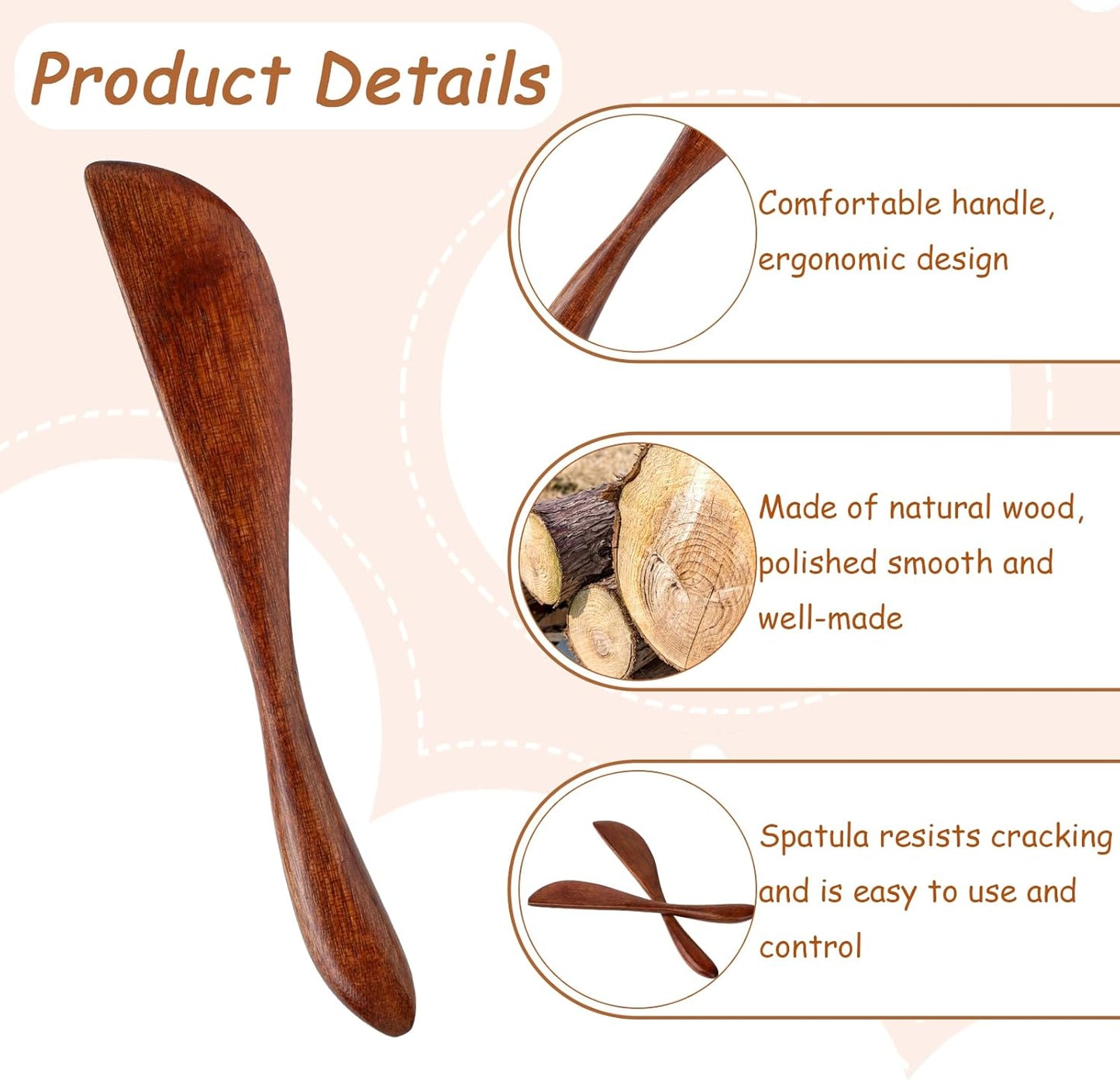 6Pcs Wooden Butter Knife, 5.9 Inch Jelly Cheese Spreaders Jam Sandwich Spreaders Cream Spreader Mini Wooden Spatulas Condiment Knives for Kitchen Restaurant(6Pcs)