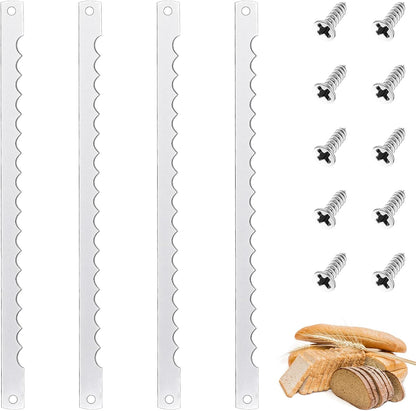 4 Pcs Bread Bow Knife Blades Stainless Steel Replacement Blade Serrated Bread Blade with Screws for Wooden baking Knife