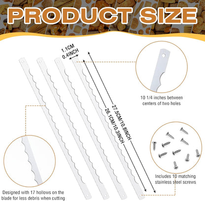 4 Pcs Bread Bow Knife Blades Stainless Steel Replacement Blade Serrated Bread Blade with Screws for Wooden baking Knife