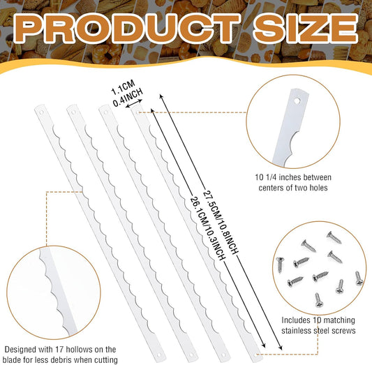 4 Pcs Bread Bow Knife Blades Stainless Steel Replacement Blade Serrated Bread Blade with Screws for Wooden baking Knife