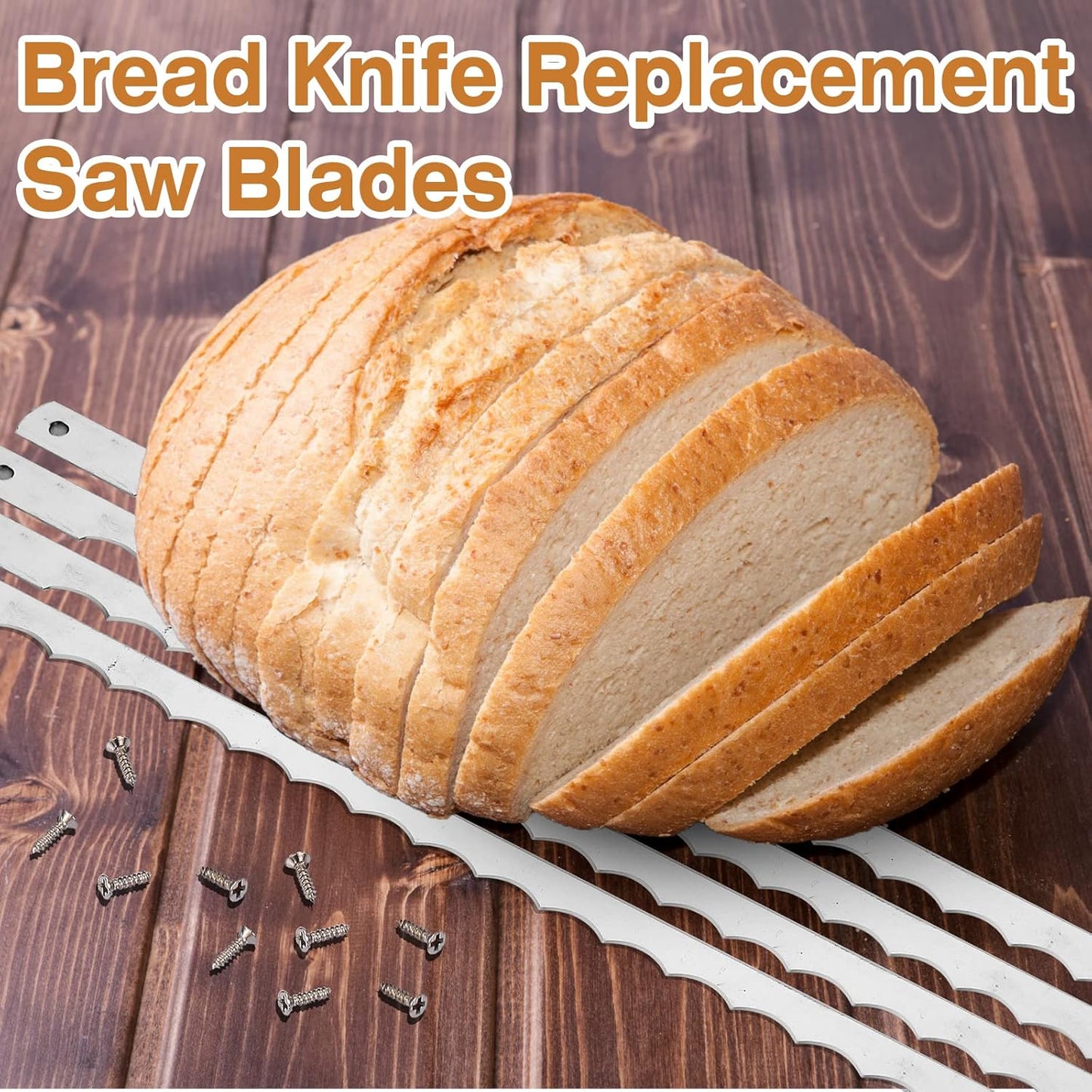 4 Pcs Bread Bow Knife Blades Stainless Steel Replacement Blade Serrated Bread Blade with Screws for Wooden baking Knife