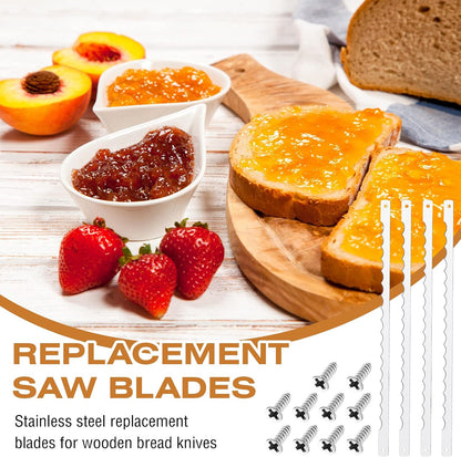 4 Pcs Bread Bow Knife Blades Stainless Steel Replacement Blade Serrated Bread Blade with Screws for Wooden baking Knife